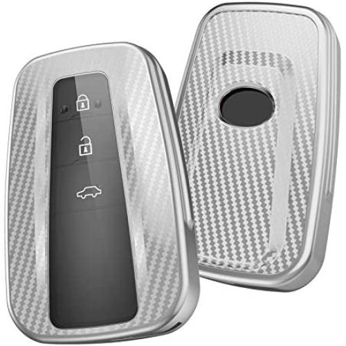 ELOHEI for Toyota Key Fob Cover,Special Soft TPU Key Case Cover Protector Compatible with 2018 2019 2020 2021 Toyota RAV4 Camry Corolla Avalon C-HR Prius GT86 Highlander (Silver)