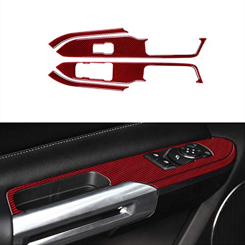 BLAKAYA Compatible with Sticker Carbon Fiber Window Switch Control Panel Trim Cover Accessories for Ford Mustang 2015 2016 2017 2018 2019 2020 (4PCS Red)