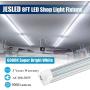 JESLED 8FT LED Shop Light Fixtures - 72W 9000LM, 6500K (Super Bright White), 8 Foot T8 LED Tube Light Fixture for Garage Warehouse, V Shape, High Output, with On/Off Switch, Plug and Play (6-Pack)