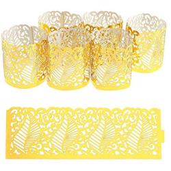 Creative-Idea 50Pcs Laser Hollow Paper Lampshade LED Electronic Candle Lights Around Paper Lace for Votive Centerpieces Wedding Birthday Party Baby Shower Golden