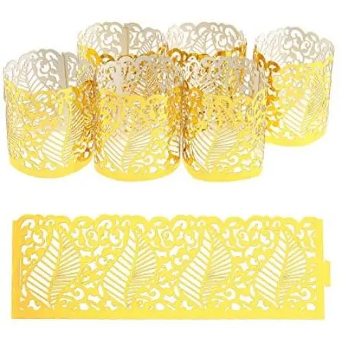 Creative-Idea 50Pcs Laser Hollow Paper Lampshade LED Electronic Candle Lights Around Paper Lace for Votive Centerpieces Wedding Birthday Party Baby Shower Golden