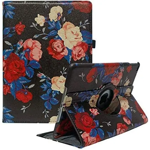 CenYouful iPad Case Fit 2018/2017 iPad 9.7 6th/5th Generation - 360 Degree Rotating iPad Air Case Cover with Auto Wake/Sleep Compatible with Apple iPad 9.7 Inch 2018/2017 (Black Roses)