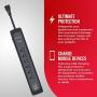 Monster Power Strip Surge Protector with USB Ports - Heavy Duty Protection for 6 Plug-ins and 2 USB Gadgets - Ideal for Computers, Home Theatre, Home Appliance and Office Equipment