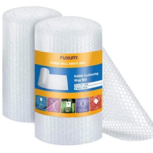 Fuxury Bubble Cushioning Wrap Roll Air Bubble Roll 2 Rolls 72 Feet Total,Perforated Every 12'',Included 20 Fragile Sticker Labels for Packaging Moving Shipping Boxes Supplies