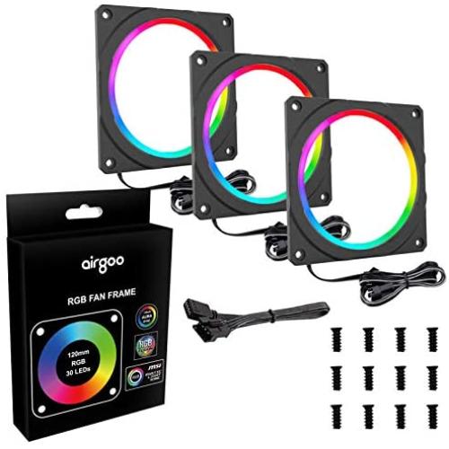 RGB Case Fan Frame, High Density LEDs RGB Lighting Frame for 120mm PC Case Fan, Compatible with 12V 4-Pin RGB LED headers for ASUS Aura RGB, MSI Mystic Light, ASROCK Aura RGB Motherboard, 3 Packs