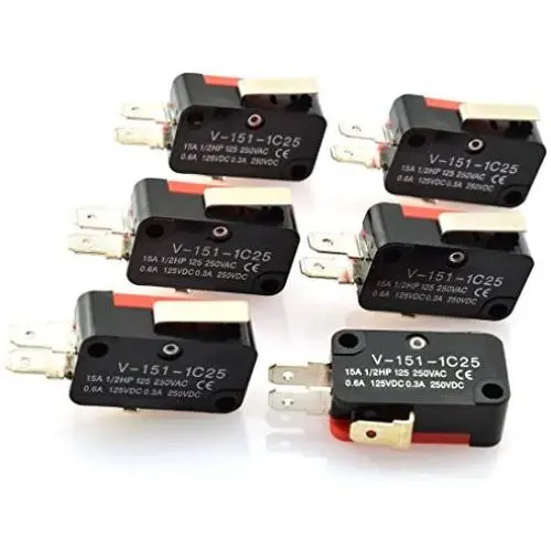 HJ Garden 6pcs AC DC Micro Switch 3 Pin Short Lever Miniature Limit Touch Switch 125V/250V 15A/7.5A 0.6A/0.3A Control Switch for Electronic Appliances V-151-1C25
