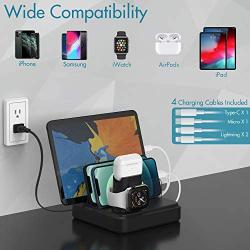 Charging Station for Multiple Devices, 5-Port Charger Organizer Dock with 4 Mixed Cables, USB Charging Station Compatible with iWatch, AirPods, Smart Phones, Tablets and More