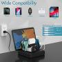 Charging Station for Multiple Devices, 5-Port Charger Organizer Dock with 4 Mixed Cables, USB Charging Station Compatible with iWatch, AirPods, Smart Phones, Tablets and More
