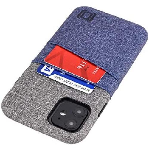 Dockem iPhone 11 Wallet Case: Built-in Metal Plate for Magnetic Mounting & 2 Card Holders (6.1'' Luxe M2 Synthetic Leather, Blue & Grey)