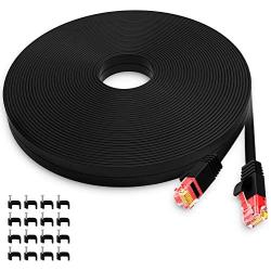 NORNNCERTI Cat 6 ethernet Cable 35 ft, Black Computer LAN Cable,Flat LAN RJ45 high Speed Internet Cable with Cable Clips for modems.