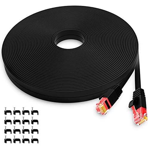 NORNNCERTI Cat 6 ethernet Cable 35 ft, Black Computer LAN Cable,Flat LAN RJ45 high Speed Internet Cable with Cable Clips for modems.