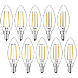 OMAYKEY 2W LED Candelabra Bulb 25W Equivalent 3000K Soft White 250LM, E12 Base LED Chandelier Light Bulbs, Vintage Edison Clear Glass B11 Candle Torpedo Shape, Non-dimmable, Pack of 10