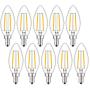 OMAYKEY 2W LED Candelabra Bulb 25W Equivalent 3000K Soft White 250LM, E12 Base LED Chandelier Light Bulbs, Vintage Edison Clear Glass B11 Candle Torpedo Shape, Non-dimmable, Pack of 10
