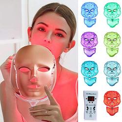 LED Face Mâsk Light Therapy - 7 Color Light Therapy Mâsk Photon Skin Rejuvenation Facial Skin Care with Neck Care Anti Aging Wrinkles Skin Tightening Wrinkles Toning Mâsk