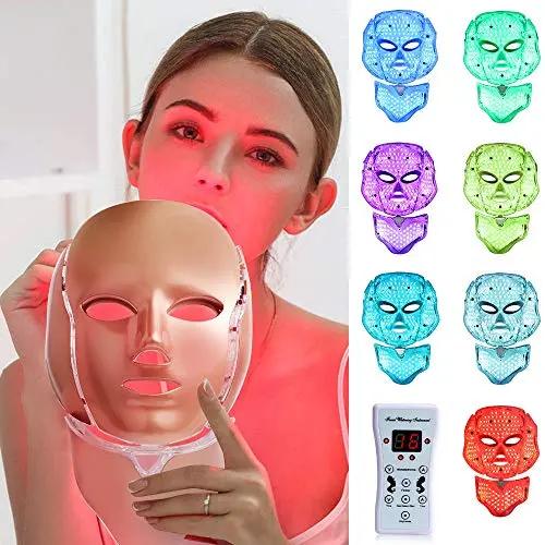 LED Face Mâsk Light Therapy - 7 Color Light Therapy Mâsk Photon Skin Rejuvenation Facial Skin Care with Neck Care Anti Aging Wrinkles Skin Tightening Wrinkles Toning Mâsk