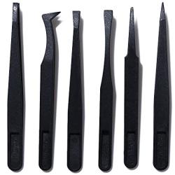 6pcs Precision Tweezers, Plastic Tweezers Set for Electronics DIY Jewelry-making Repair Tool, Black