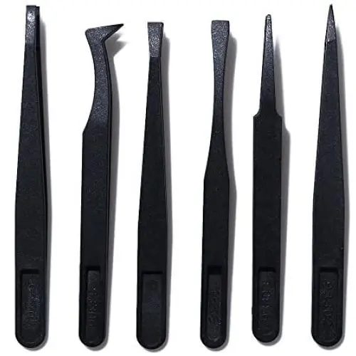 6pcs Precision Tweezers, Plastic Tweezers Set for Electronics DIY Jewelry-making Repair Tool, Black