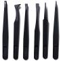 6pcs Precision Tweezers, Plastic Tweezers Set for Electronics DIY Jewelry-making Repair Tool, Black