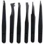 6pcs Precision Tweezers, Plastic Tweezers Set for Electronics DIY Jewelry-making Repair Tool, Black
