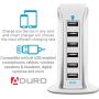 Aduro 40W 6-Port USB Desktop Charging Station Hub Wall Charger for iPhone iPad Tablets Smartphones with Smart Flow (Solid White)