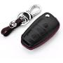 M.JVisun Men Women Genuine Leather Key Fob Cover for Audi A1 A3 A4 A6 A8 Quattro Q2 Q3 Q7 R8 RS3 RS6 S3 S6 TT TTS Key, Car Remote Key Case Pouch Bag with Key Ring Kit Keychain Holder Hook - Black