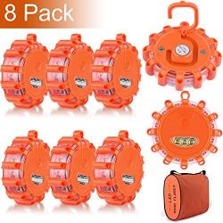8 Pack LED Road Flares Emergency Beacon Safety Flare Flashing Warning Light for Car Truck Boat with Hook and Magnetic Base, 9 Flash Modes (Batteries Not Included) (8)