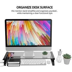 Mufti-Function USB 2.0 Monitor Stand Riser Tempered Glass Computer Screen Stand with Keyboard Storage Space, Fast Charging and External Power Supply (Gray)