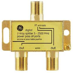 GE Digital 2-Way Coaxial Cable Splitter, 2.5 GHz 5-2500 MHz, RG6 Compatible, Works with HD TV, Satellite, High Speed Internet, Amplifier, Antenna, Gold Plated Connectors, Corrosion Resistant, 33526
