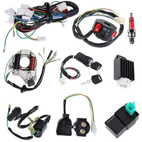 Complete Electrics Stator Coil CDI Wiring Harness Solenoid Relay Spark Plug for 4 Stroke ATV 50cc 70cc 110cc 125cc Pit Quad Dirt Bike Go Kart Scooter Moped Parts Complete Wiring Harness by TOPEMAI