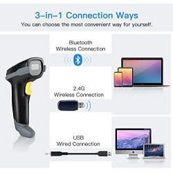 Eyoyo 1D Bluetooth Barcode Scanner Wireless,USB Wired/Bluetooth/ 2.4G Wireless Connection Hand Scanners with Time & Date Prefix Suffix USB Bar Code Reader for Inventory Management