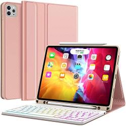 Keyboard Case for iPad Pro 11 2020 2nd Generation, iPad Pro 11 Case with Keyboard 2018-7 Backlight & Detachable - with Pencil Holder - Flip Stand Cover - iPad Pro 11 inch Keyboard for Tablet, Rose B