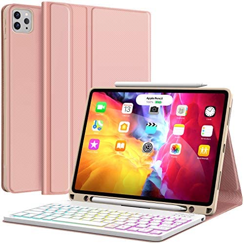 Keyboard Case for iPad Pro 11 2020 2nd Generation, iPad Pro 11 Case with Keyboard 2018-7 Backlight & Detachable - with Pencil Holder - Flip Stand Cover - iPad Pro 11 inch Keyboard for Tablet, Rose B
