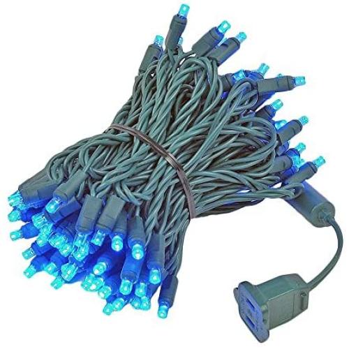 Novelty Lights 100 Light LED Christmas Mini Light Set, Outdoor Lighting Party Patio String Lights, Blue, Green Wire, 34 Feet