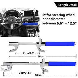 Tevlaphee Steering Wheel Lock for Cars,Wheel Lock,Vehicle Anti-Theft Lock,Adjustable Length Clamp Double Hook Universal Fit Emergency Hammer Window Breaker Self Defense Heavy Duty Secure (Blue)