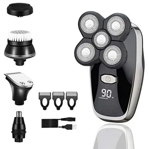 HappyGo 5 in 1 Rotary Electric Shaver for Men Bald Head Razors Wet Dry Men Grooming Kit LED 5D Floating Shaver with Nose Hair Sideburns Trimmer Hair Clippers Facial Brushes USB Rechargeable (Black) HappyGo 5 in 1 Rotary Electric Shaver for Men Bald Head Razors Wet Dry Men Grooming Kit LED 5D Floating Shaver with Nose Hair Sideburns Trimmer Hair Clippers Facial Brushes USB Rechargeable (Black)