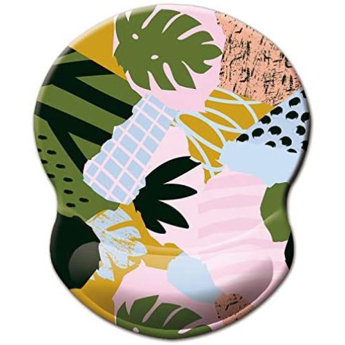 ITNRSIIET Mouse Pad, Ergonomic Mouse Pad with Gel Wrist Rest Support, Floral Mousepad with Lycra Cloth, Non-Slip PU Base for Gaming Computer, Laptop, Home, Office & Travel, Abstract Leaves