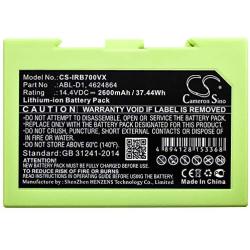 Battery Replacement for iRobot 4624864 ABL-D1 (2600mAh /37.44Wh,Volts:14.40V,Li-ion)