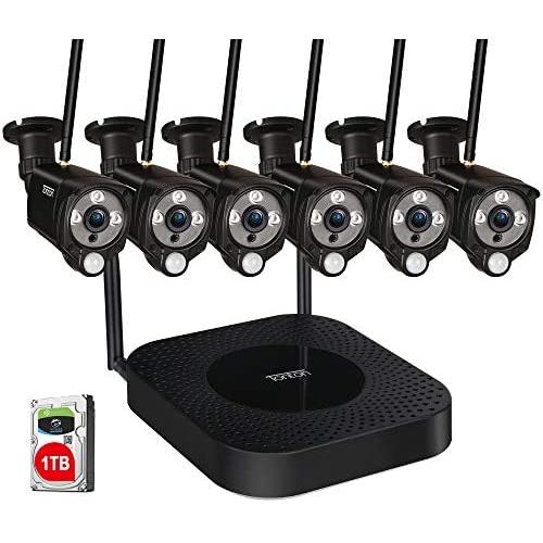 [2 Way Audio] Tonton 1080P Full HD Security Camera System Wireless,8CH NVR Recorder with 1TB HDD and 6PCS 2MP Outdoor Indoor Bullet Cameras with PIR Sensor,Plug and Play,Easy Installation(Black)