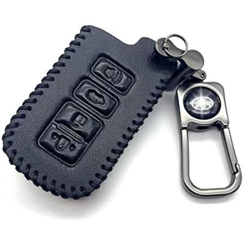 ROMASO Key Fob Cover fit for Toyota,Car Key Fob Case Suit for Toyota Highlander Avalon Camry Corolla RAV4 4 Buttons,Leather Key Fob Shell(Black) with Keychain