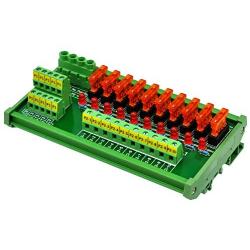Electronics-Salon DIN Rail Mount 10 Position Power Distribution Fuse Module Board, for AC/DC 5~32V
