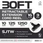30Ft Retractable Extension Cord Reel with Breaker Switch & 3 Electrical Power Outlets - 16/3 SJTW Durable Black Cable - Perfect for Hanging from Your Garage Ceiling