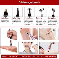 Acupuncture Pen 5 in 1, Electronic Pulse Massage Pen with 5 Heads, Electric Laser Meridian Massager with 9 Levels Adjustable, Acupoint Therapy Energy Pen Relief Pain with 1 AA Battery and Velvet Bag