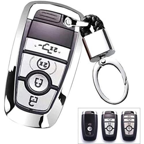 Royalfox(TM) 3 4 5 Buttons TPU Smart keyless Entry Remote Key Fob case Cover Keychain for 2017 2018 2019 2020 Ford Mustang Explorer Edge Fusion Mondeo F150 F250 F350 F450 F550 (Silver)