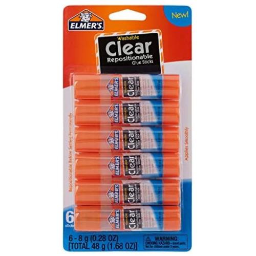 Elmers Clear Glue Sticks, Washable, 0.28 Ounce Glue Sticks for Kids | School Supplies | Scrapbooking Supplies | Vision Board Supplies, 6 Count Elmers Clear Glue Sticks, Washable, 0.28 Ounce Glue Sticks for Kids | School Supplies | Scrapbooking Supplies | Vision Board Supplies, 6 Count