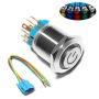 Monrand 22mm Latching Push Button Switch,12V DC ON/Off Self-Locking Latching Push Button Switch Waterproof LED Light Toggle Switches with Wire Socket Plug 7/8'' Mounting Hole,Blue Light