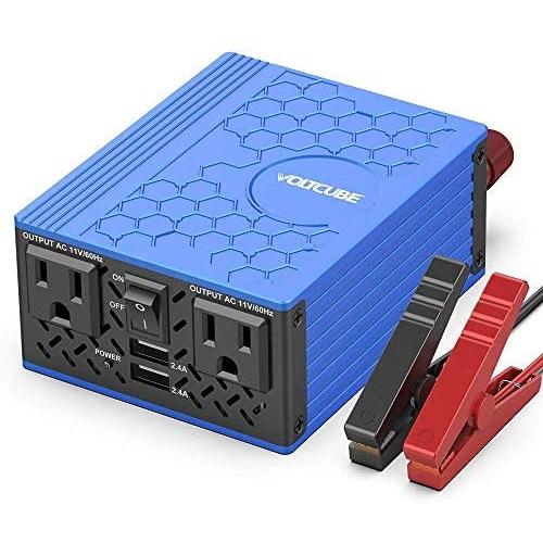 VOLTCUBE 400W Power Inverter 12V DC to 110V AC Converter with 4.8A Dual USB Car Adapter with 2 Independent AC outlets (Blue)