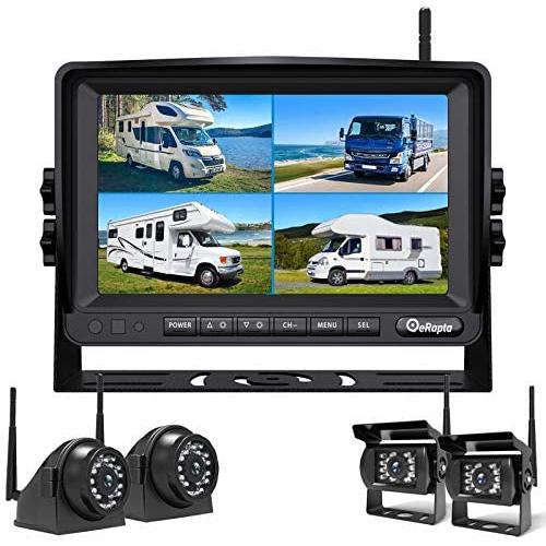 Wireless Backup Camera DVR for RV Truck Trailer Pickup with Monitor Back up Camera Reverse Rear Side View Reversing Stable Signal 1080P Observation System 4 Split with Recording Function eRapta EWX4