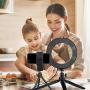 LED Ring Light 6'' with Tripod Stand for YouTube Video and Makeup, Mini LED Camera Light with Cell Phone Holder Desktop LED Lamp with 3 Light Modes & 11 Brightness Level (6'')