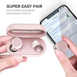 TOZO T12 Wireless Earbuds Bluetooth Headphones Premium Fidelity Sound Quality Wireless Charging Case Digital LED Intelligence Display IPX8 Waterproof Earphones Built-in Mic Headset for Sport Rose Gold