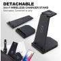 Wireless Charger, Detachable 3 in 1 Wireless Charging Station, Qi 15W Fast Wireless Charger Stand for Apple Watch SE 6 5 4 3 2 AirPods Pro iPhone 12 11 Pro Max Xs X Xr 8 Plus(with QC 3.0 Adapter)
